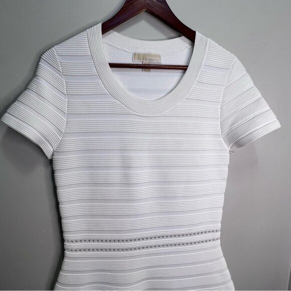 MICHAEL  Michael Kors White Bodycon Ribbed Dress Size Medium - Picture 3 of 10